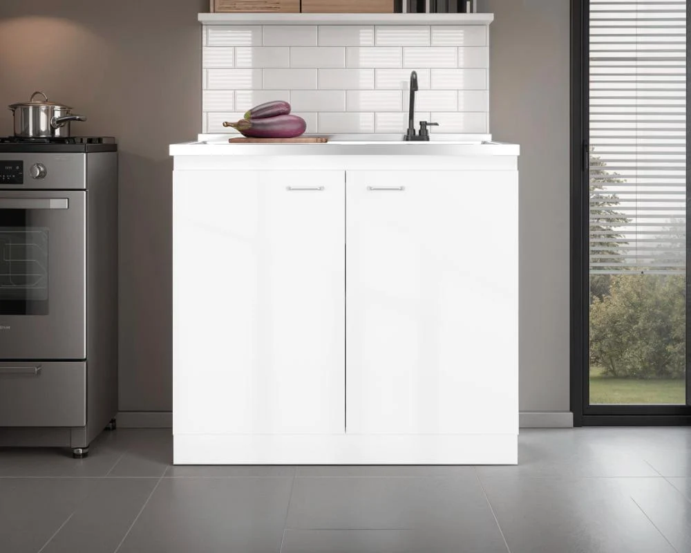 Gabinete Inferior Cantabria, Kronos Blanco Duqueza, con dos Puertas Abatibles- Mesón Izquierdo y Griferí ZF Virtual Mueble...