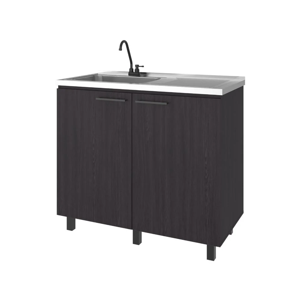 Gabinete Inferior Cantabria, Kronos Wengue, con dos Puertas Abatibles- Mesón Izquierdo y Griferí ZF Virtual Muebles ZF