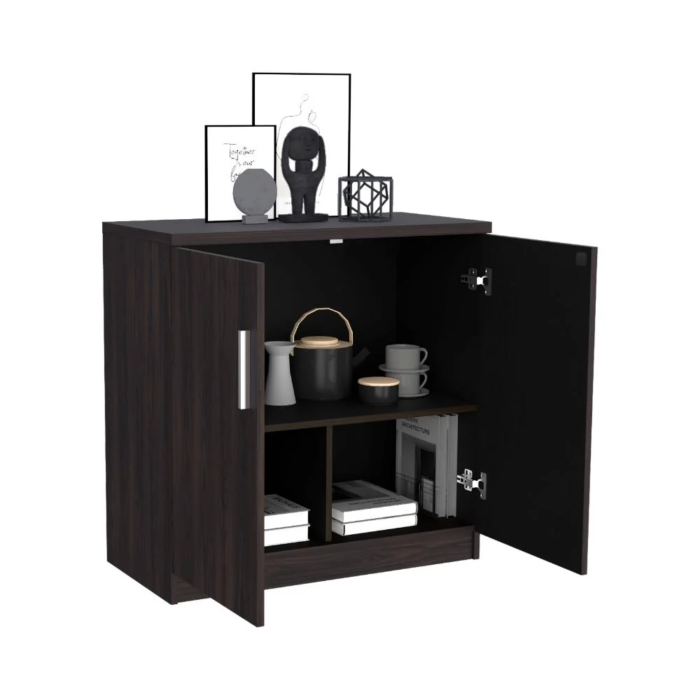Mesa Auxiliar Malibu, Nogal Europeo y Wengue, con dos puertas y cerradura ZF Virtual Muebles ZF