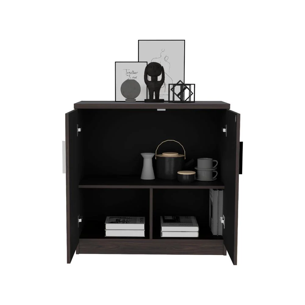 Mesa Auxiliar Malibu, Nogal Europeo y Wengue, con dos puertas y cerradura ZF Virtual Muebles ZF