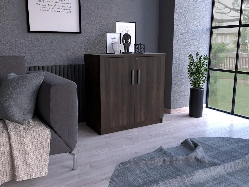 Mesa Auxiliar Malibu, Nogal Europeo y Wengue, con dos puertas y cerradura ZF Virtual Muebles ZF