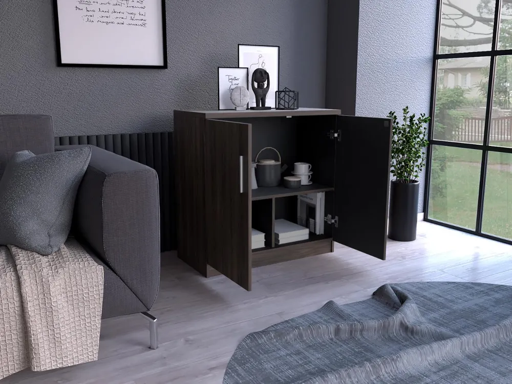 Mesa Auxiliar Malibu, Nogal Europeo y Wengue, con dos puertas y cerradura ZF Virtual Muebles ZF