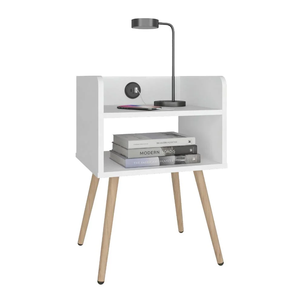 Mesa de Noche Didi USB, Kronos blanco, Con espacio para almacenar objetos pequeños ZF Virtual Muebles ZF