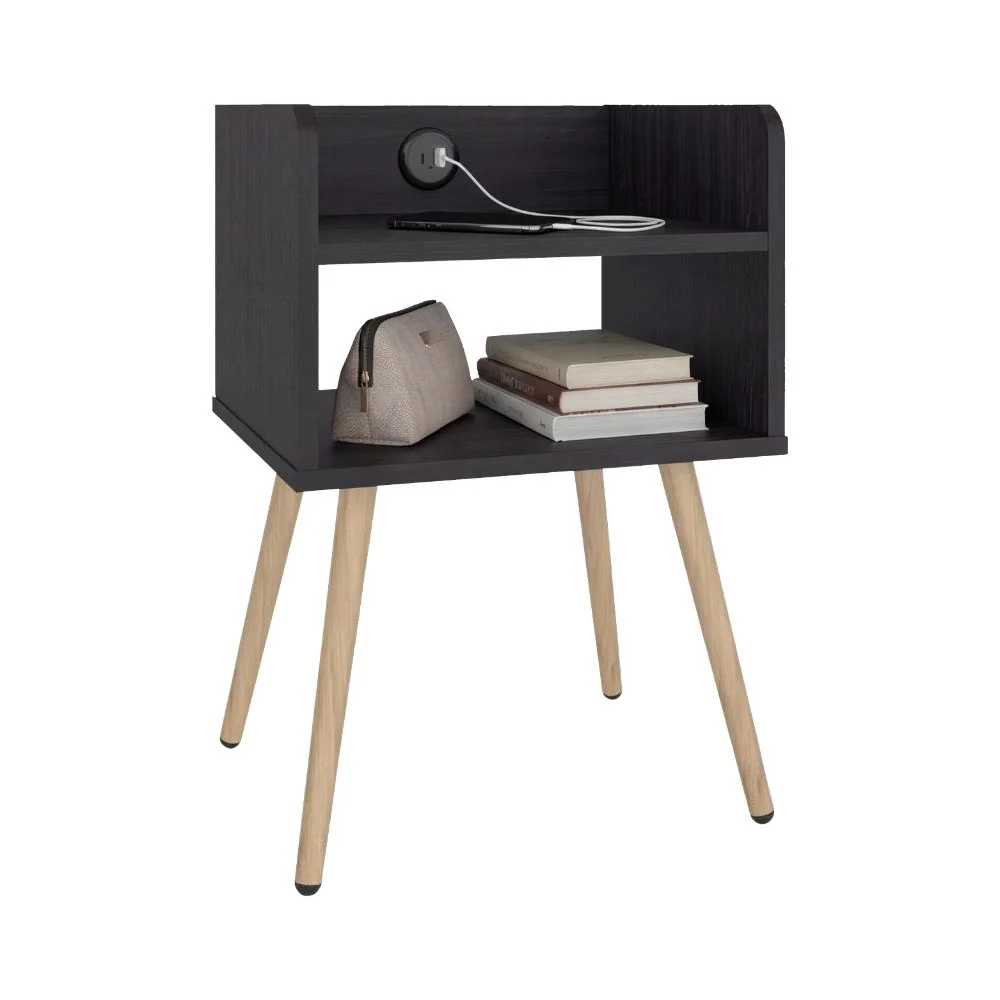 Mesa de Noche Didi USB, Kronos Wengue, Con espacio para almacenar objetos pequeños ZF Virtual Muebles ZF