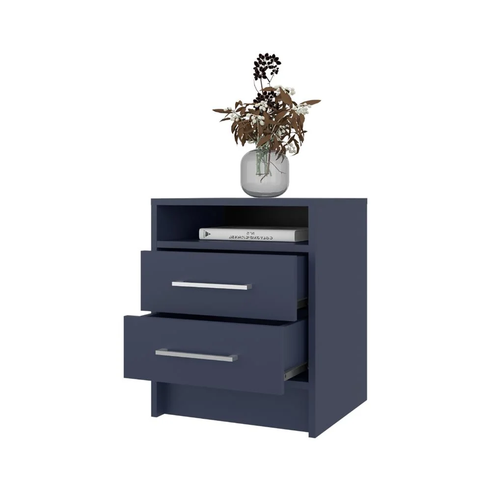 Mesa de Noche Douglas, Kronos Azul, Con Dos Cajones, Espacio Para Libros Y Objetos Decorativos Virtual Muebles ZF