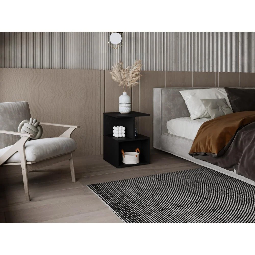 Mesa de Noche Ocaso, Wengue, Con variedad de entrepaños para ubicar objetos, diseño moderno ZF Virtual Muebles ZF