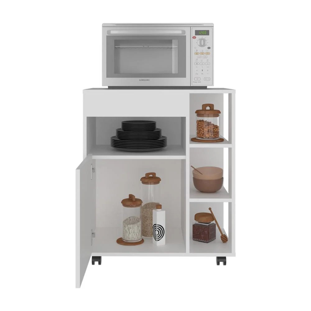 Modulo Microondas Con ruedas Kati, Kronos Blanco, una puerta abatible y compartimiento inferior de almacenamiento ZF Virtu...