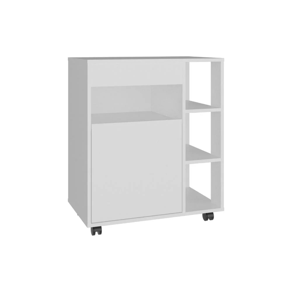 Modulo Microondas Con ruedas Kati, Kronos Blanco, una puerta abatible y compartimiento inferior de almacenamiento ZF Virtu...