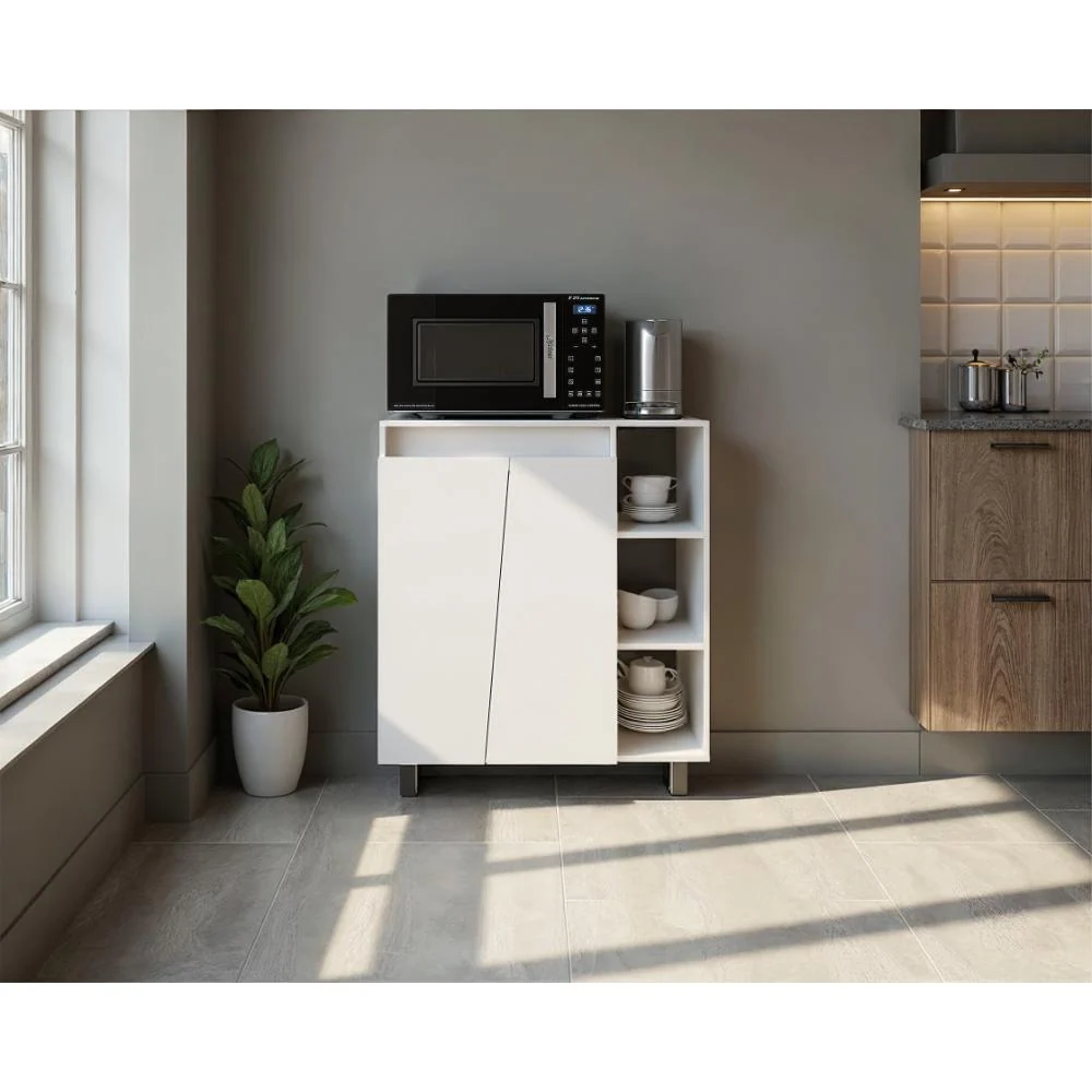 Modulo Microondas Sese, Kronos Blanco, Con dos puertas abatibles y compartimiento inferior para alimentos ZF Virtual Muebl...