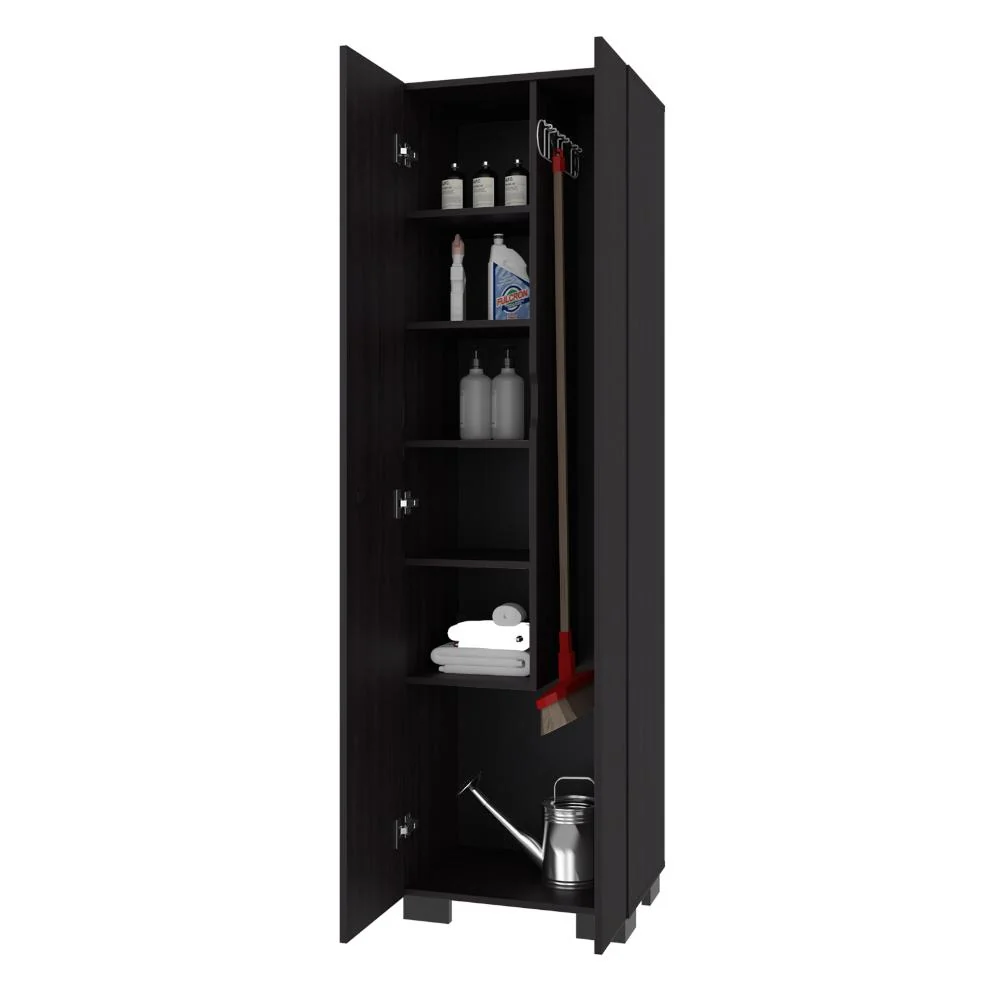Mueble de Aseo Blake, Kronos Wengue, Incluye colgador para escobas y variedad de entrepaños ZF Virtual Muebles ZF