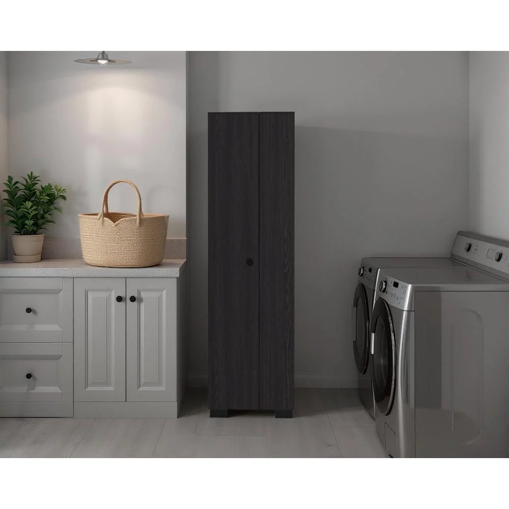 Mueble de Aseo Blake, Kronos Wengue, Incluye colgador para escobas y variedad de entrepaños ZF Virtual Muebles ZF