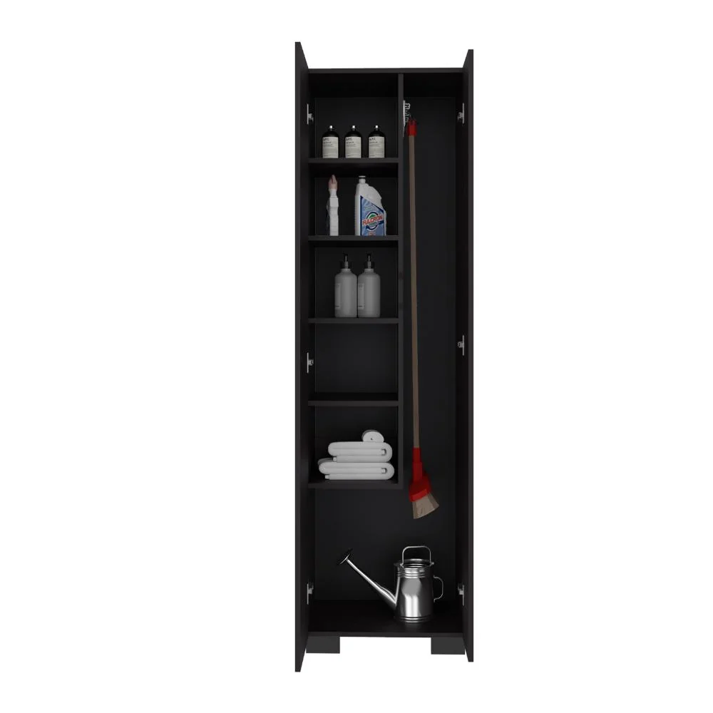 Mueble de Aseo Blake, Kronos Wengue, Incluye colgador para escobas y variedad de entrepaños ZF Virtual Muebles ZF