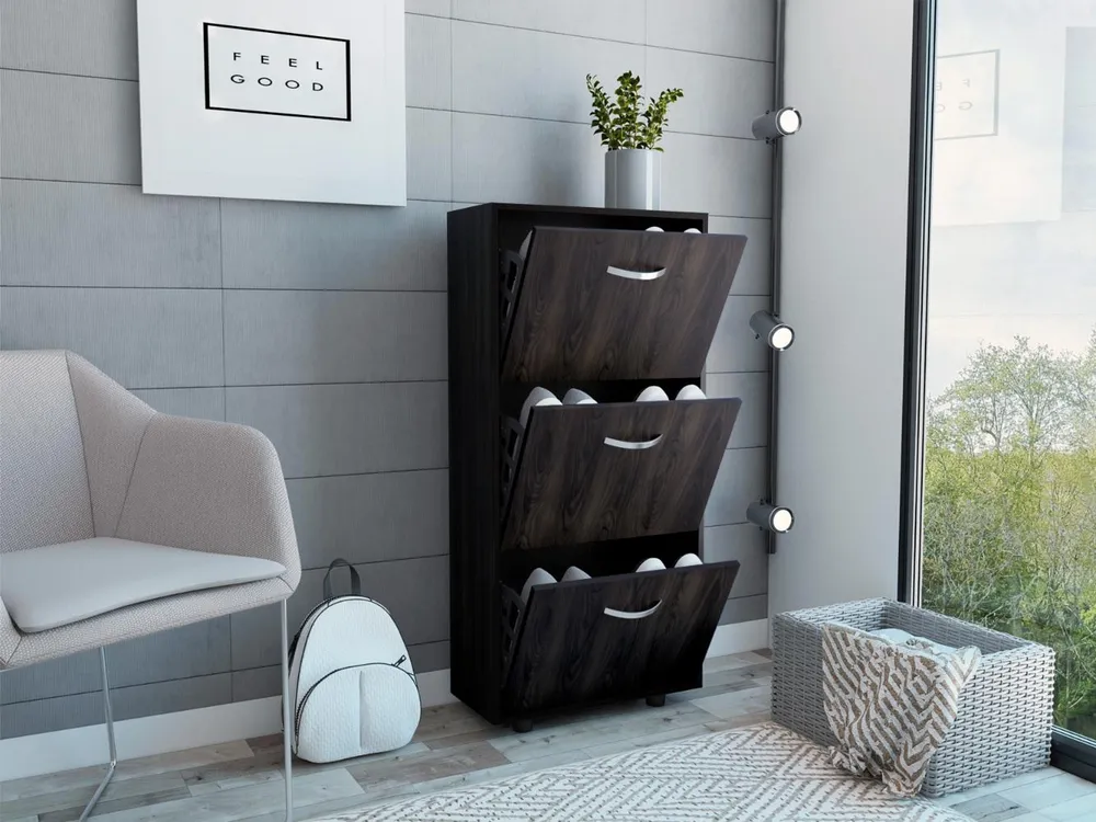 Mueble Auxiliar Zapatero Campora, Nogal y Wengue, con Amplio Espacio de Almacenamiento ZF Virtual Muebles ZF