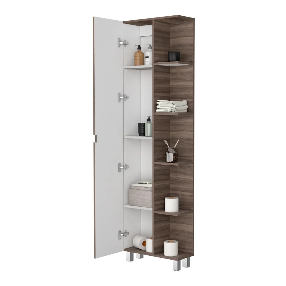 Mueble Esquinero Aqua, Avellana y Blanco, con Variedad de Entrepaños ZF Virtual Muebles ZF