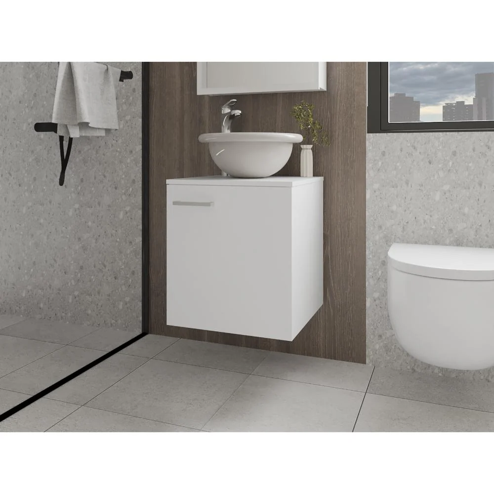 Mueble Lavamanos Clyde, Blanco Duqueza, Incluye Lavamanos Vessel Sabina ZF Virtual Muebles ZF