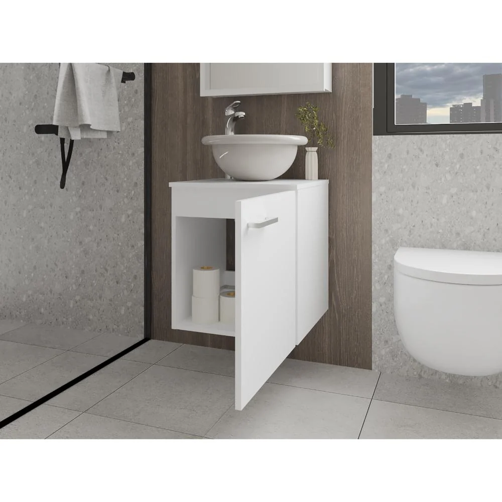 Mueble Lavamanos Clyde, Blanco Duqueza, Incluye Lavamanos Vessel Sabina ZF Virtual Muebles ZF