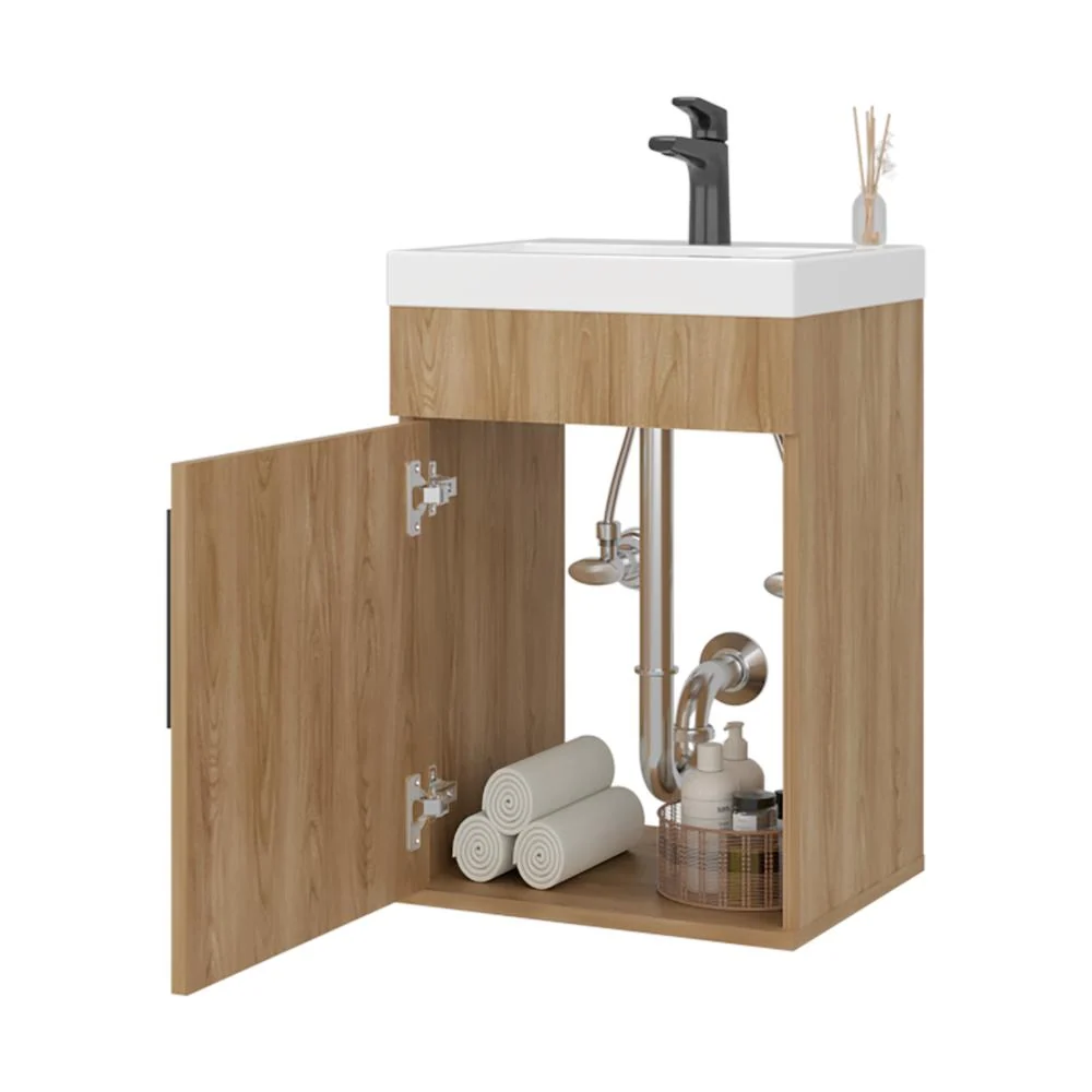 Mueble Lavamanos Flotante Oxford, Fresno Europeo, Incluye Lavamanos 40cm ZF Virtual Muebles ZF