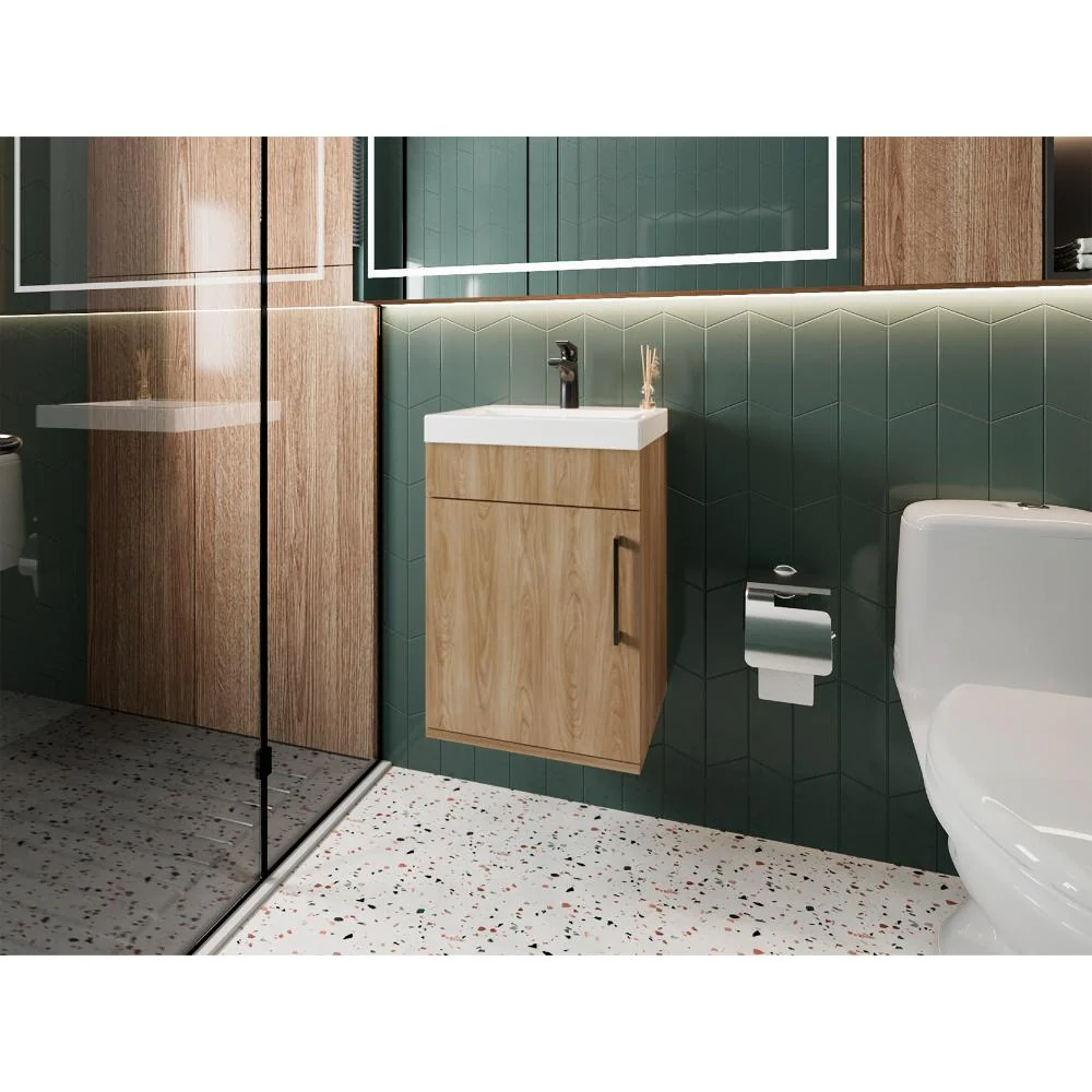 Mueble Lavamanos Flotante Oxford, Fresno Europeo, Incluye Lavamanos 40cm ZF Virtual Muebles ZF