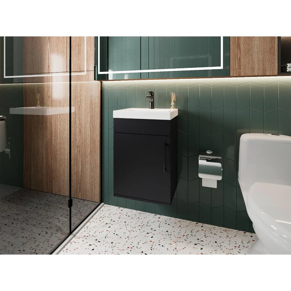 Mueble Lavamanos Flotante Oxford, Wengue, Incluye Lavamanos 40cm ZF Virtual Muebles ZF