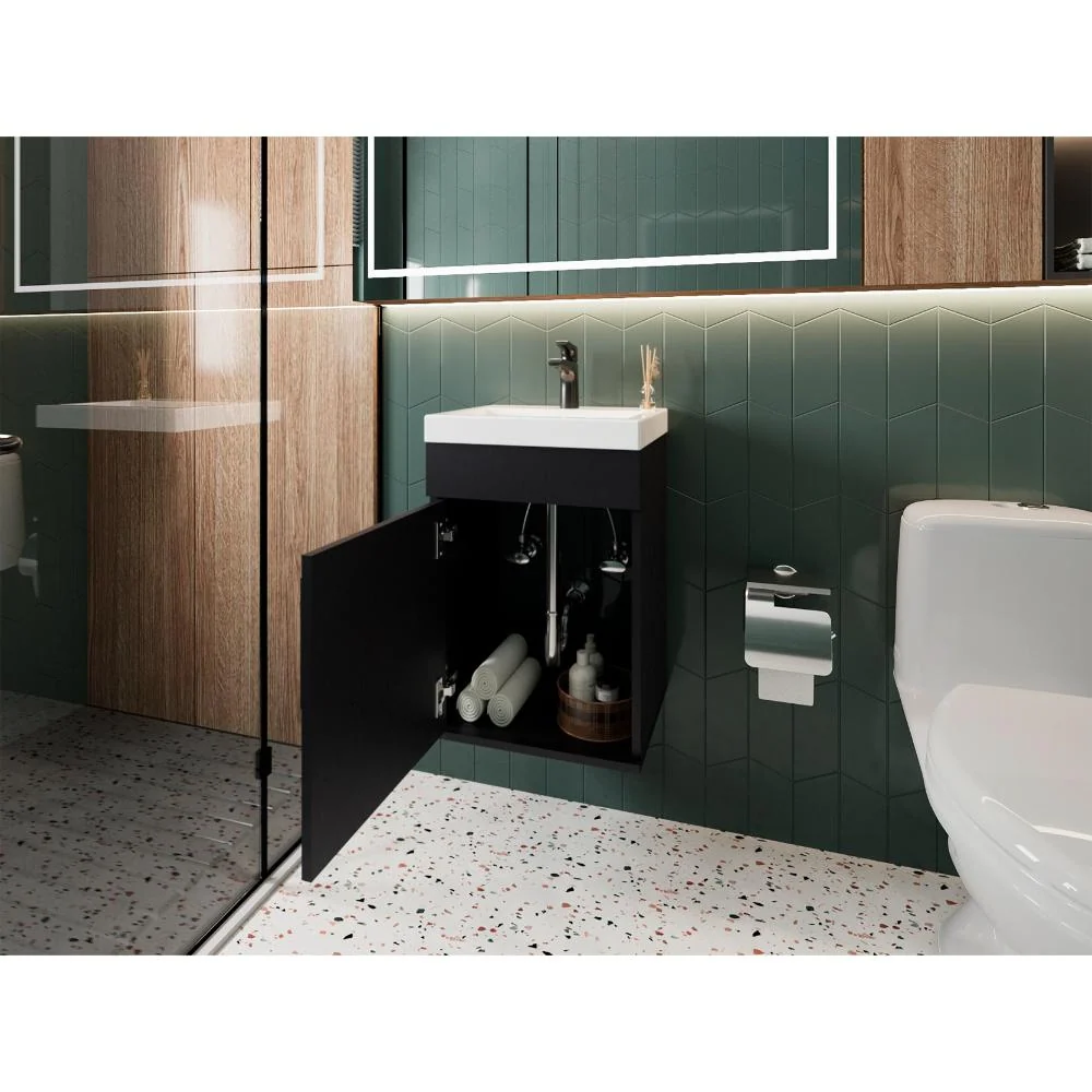 Mueble Lavamanos Flotante Oxford, Wengue, Incluye Lavamanos 40cm ZF Virtual Muebles ZF