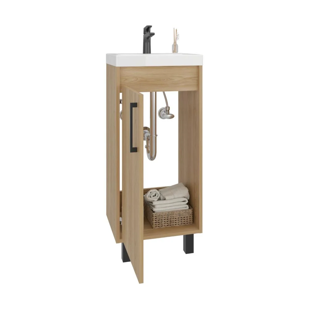 Mueble Lavamanos Piso Oxford, Fresno Europeo y Plomo, Incluye Lavamanos 40cm ZF Virtual Muebles ZF
