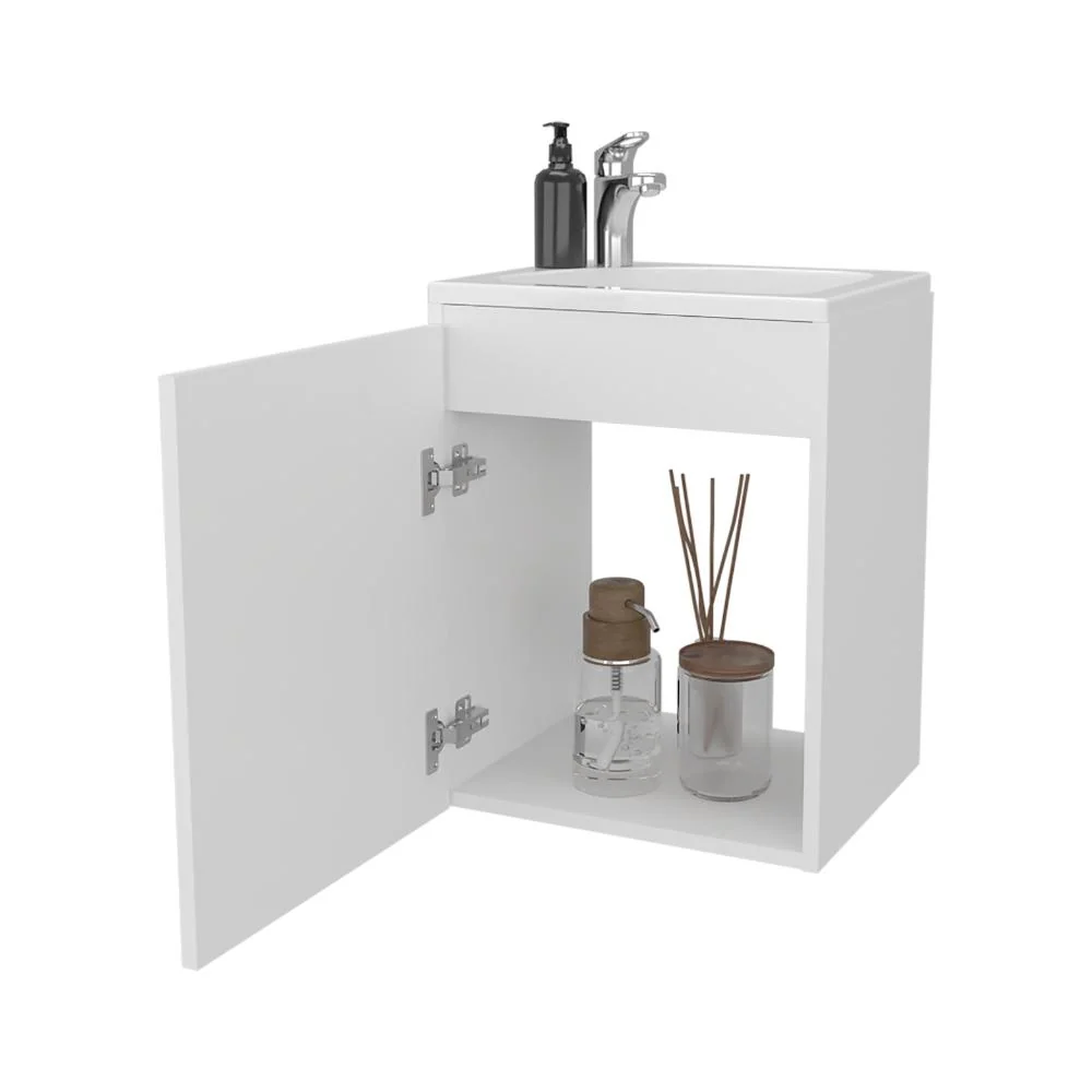 Mueble Lavamanos Saju, Blanco Duqueza, Incluye Lavamanos Plastiglas Floresta ZF Virtual Muebles ZF