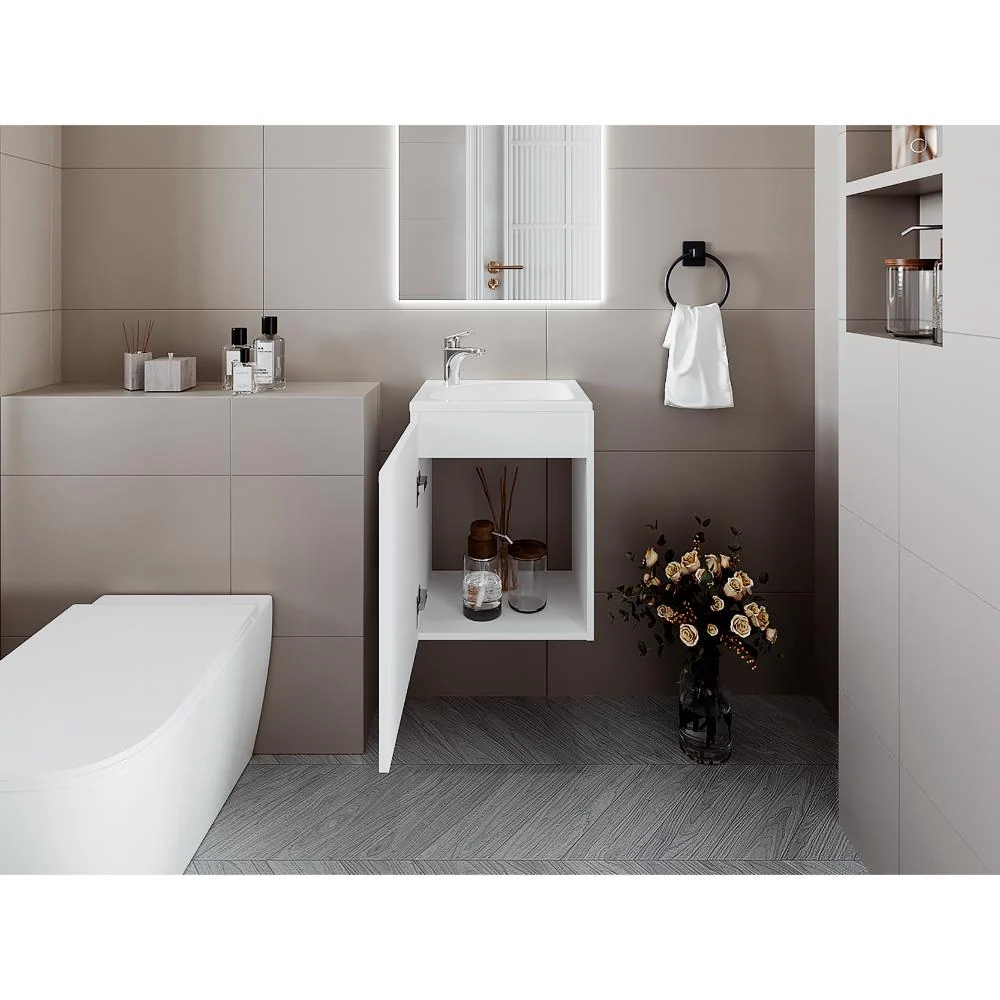 Mueble Lavamanos Saju, Blanco Duqueza, Incluye Lavamanos Plastiglas Floresta ZF Virtual Muebles ZF