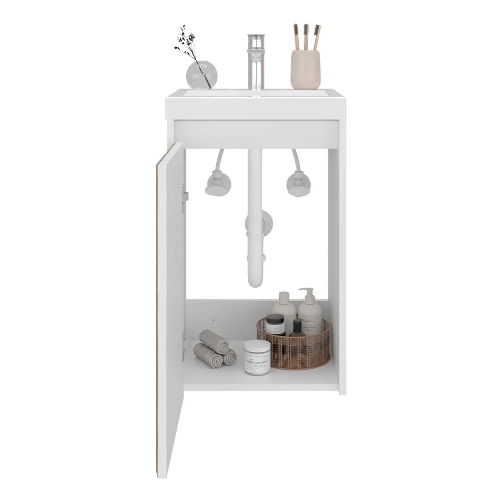 Mueble De Lavamanos Syra, Kronos Blanco Duqueza y Roble Natural, Con textura ranurada incluye lavamanos ZF Virtual Muebles ZF