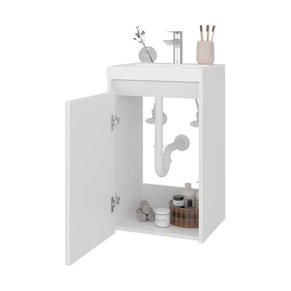 Mueble De Lavamanos Syra, Kronos Blanco Duqueza y Roble Natural, Con textura ranurada incluye lavamanos ZF Virtual Muebles ZF