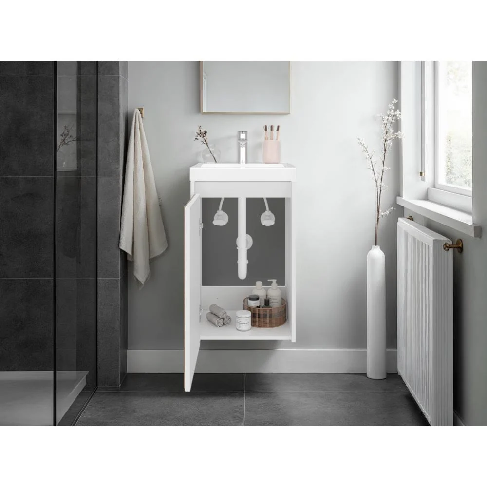 Mueble De Lavamanos Syra, Kronos Blanco Duqueza y Roble Natural, Con textura ranurada incluye lavamanos ZF Virtual Muebles ZF