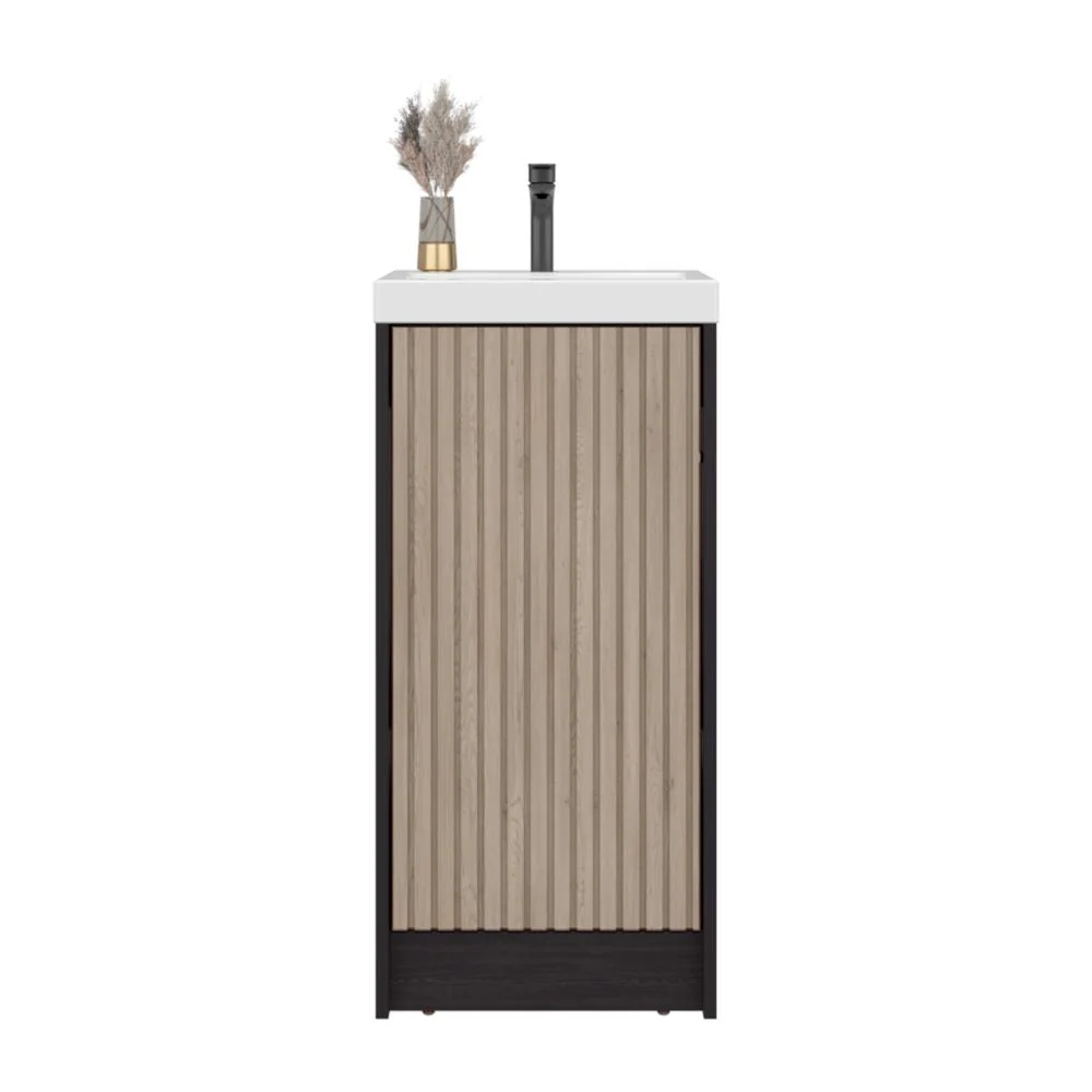 Mueble De Lavamanos Syra, Kronos Wengue y Roble Natural, Con textura ranurada incluye lavamanos ZF Virtual Muebles ZF