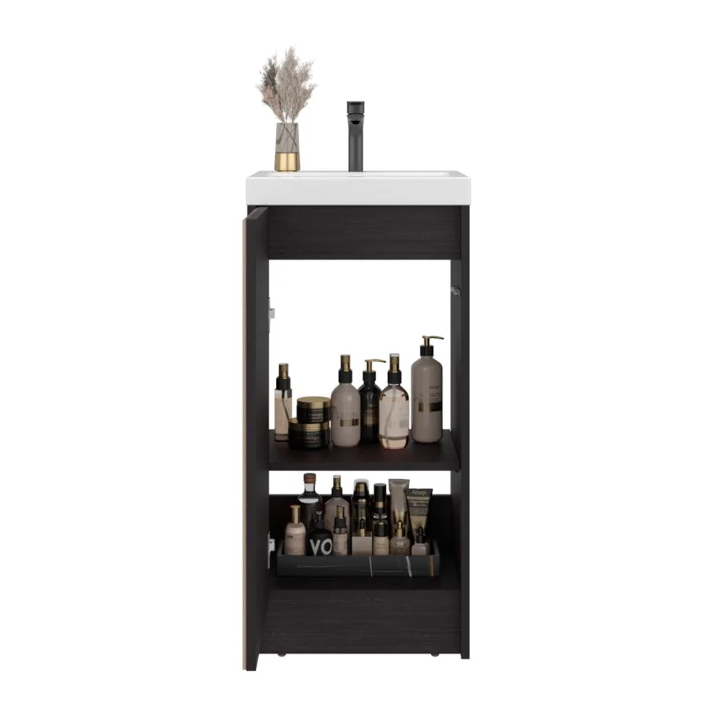 Mueble De Lavamanos Syra, Kronos Wengue y Roble Natural, Con textura ranurada incluye lavamanos ZF Virtual Muebles ZF