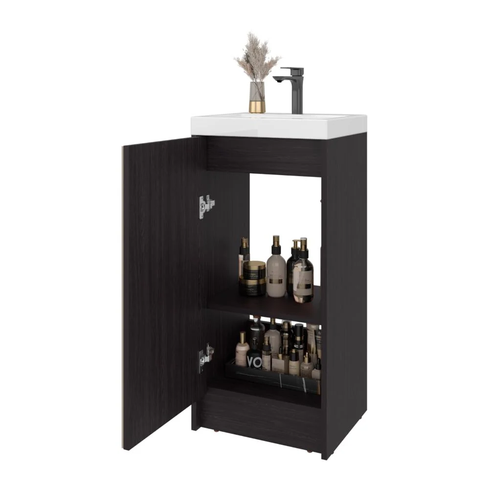 Mueble De Lavamanos Syra, Kronos Wengue y Roble Natural, Con textura ranurada incluye lavamanos ZF Virtual Muebles ZF