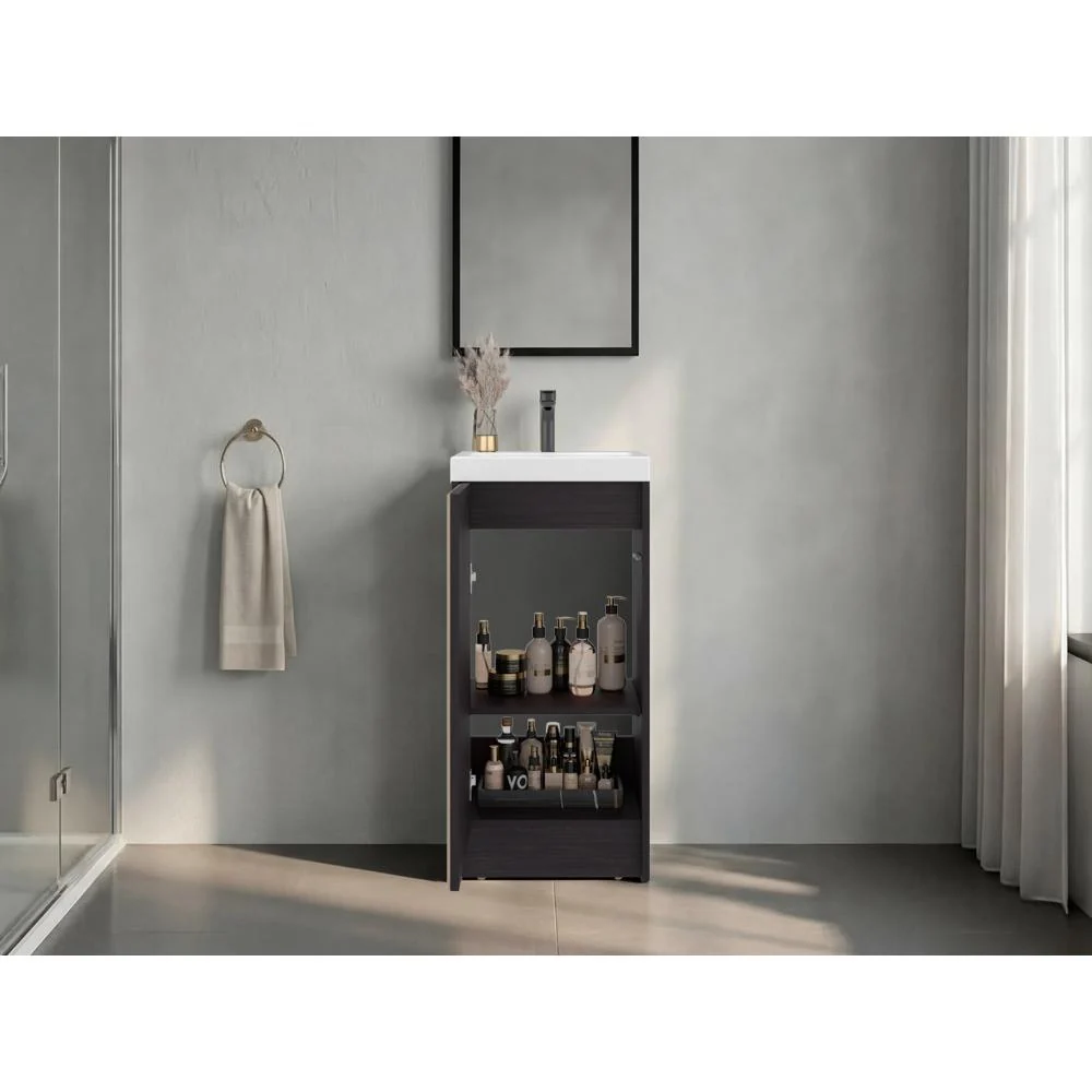 Mueble De Lavamanos Syra, Kronos Wengue y Roble Natural, Con textura ranurada incluye lavamanos ZF Virtual Muebles ZF