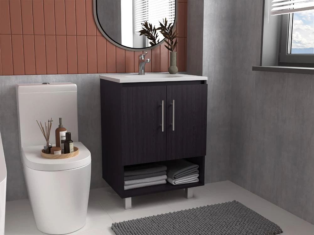 Mueble para Lavamanos Aqua, Wengue, Incluye Lavamanos Praia 60x45 ZF Virtual Muebles ZF