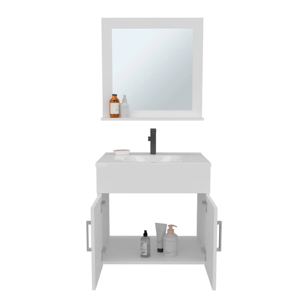 Mueble Para Lavamanos Blake, Blanco Duqueza, Incluye Lavamanos Praia 60 y Espejo ZF Virtual Muebles ZF