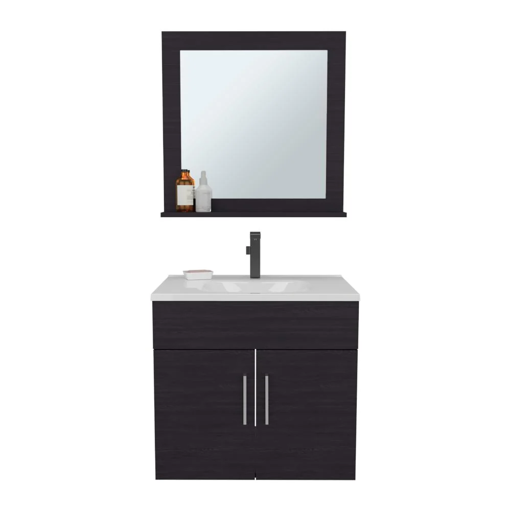 Mueble Para Lavamanos Blake, Wengue, Incluye Lavamanos Praia 60 y Espejo ZF Virtual Muebles ZF