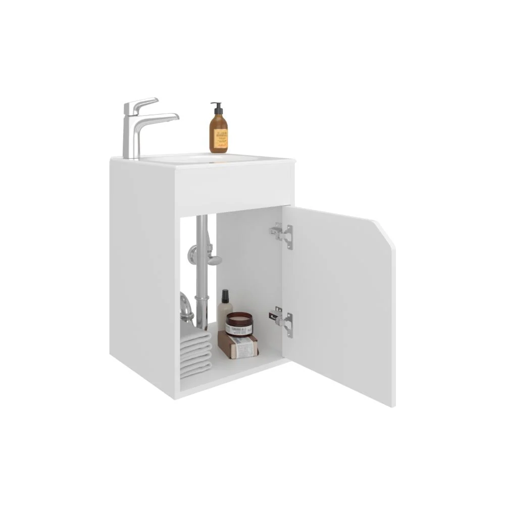 Mueble Para Lavamanos Flotante Betel, Blanco, Incluye Lavamanos Plastiglas Floresta 40 ZF Virtual Muebles ZF