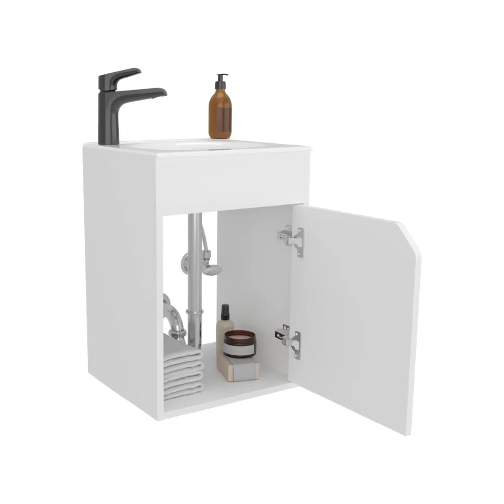 Mueble Para Lavamanos Flotante Betel, Kronos Blanco Duqueza, Incluye Lavamanos Plastiglas Floresta 40 ZF Virtual Muebles ZF