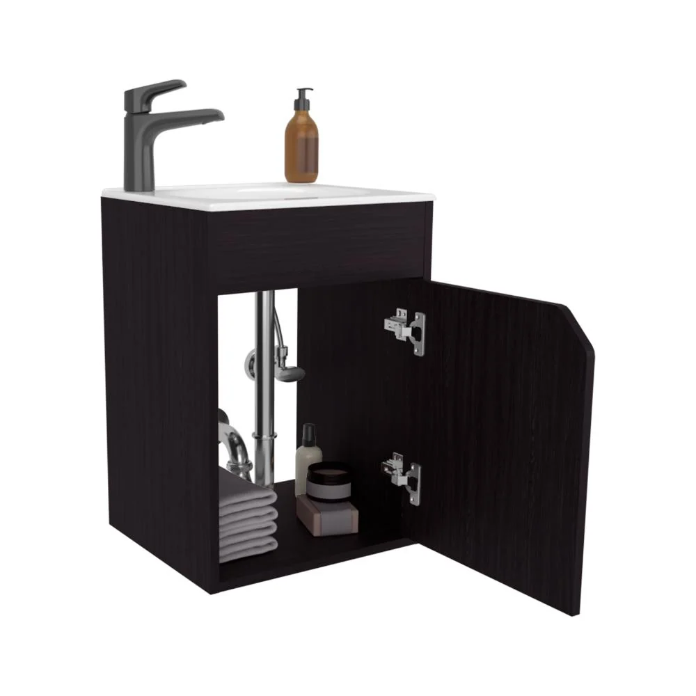 Mueble Para Lavamanos Flotante Betel, Wengue, Incluye Lavamanos Plastiglas Floresta 40 ZF Virtual Muebles ZF