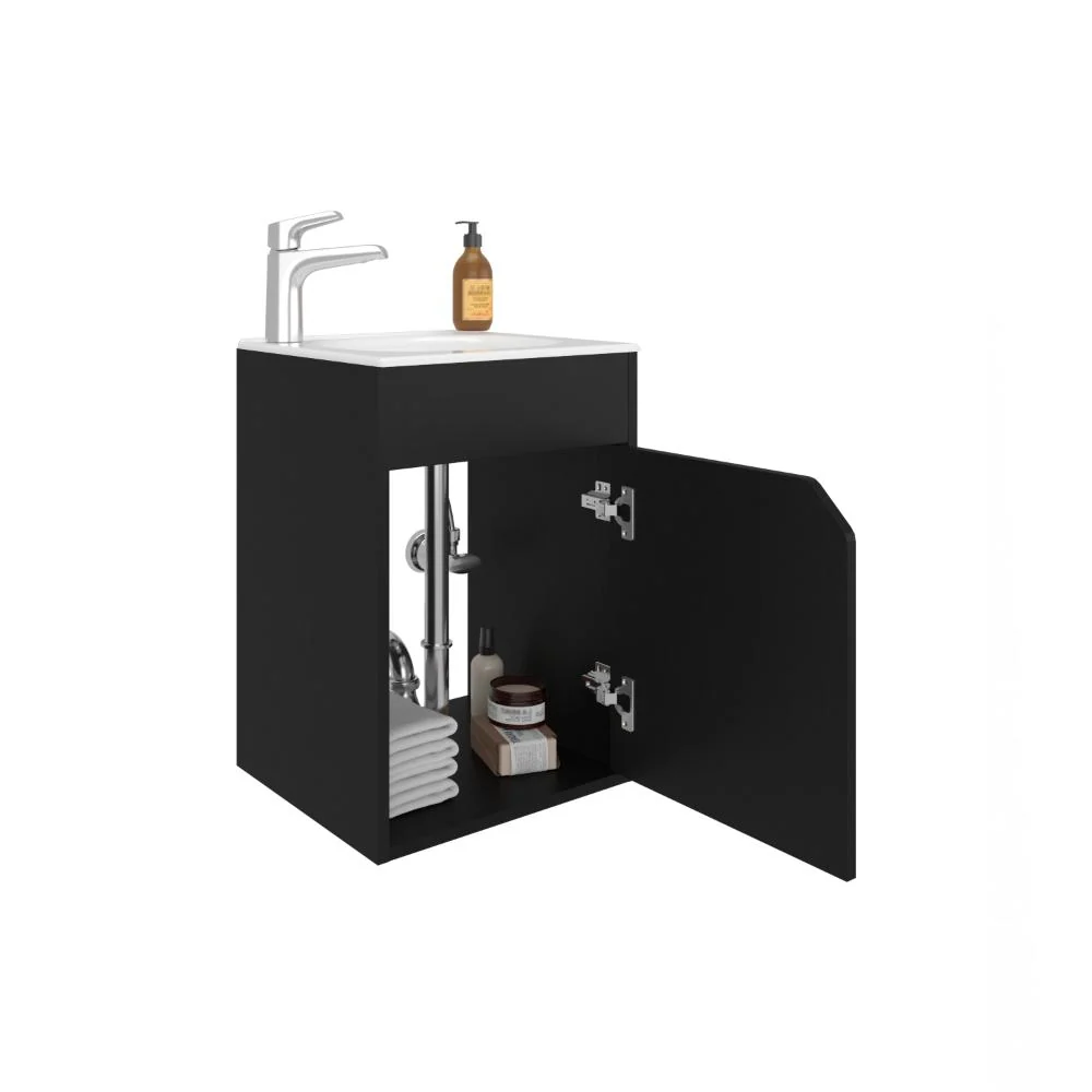 Mueble Para Lavamanos Flotante Betel, Wengue, Incluye Lavamanos Plastiglas Floresta 40 ZF Virtual Muebles ZF