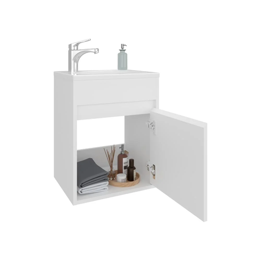 Mueble Para Lavamanos Furman, Blanco Duqueza, Incluye Lavamanos Plastiglas Floresta 40 ZF Virtual Muebles ZF