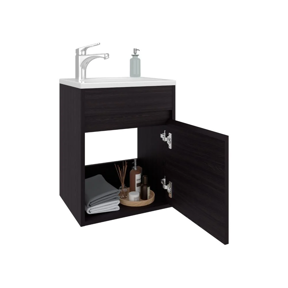 Mueble Para Lavamanos Furman, Wengue, Incluye Lavamanos Plastiglas Floresta 40 ZF Virtual Muebles ZF