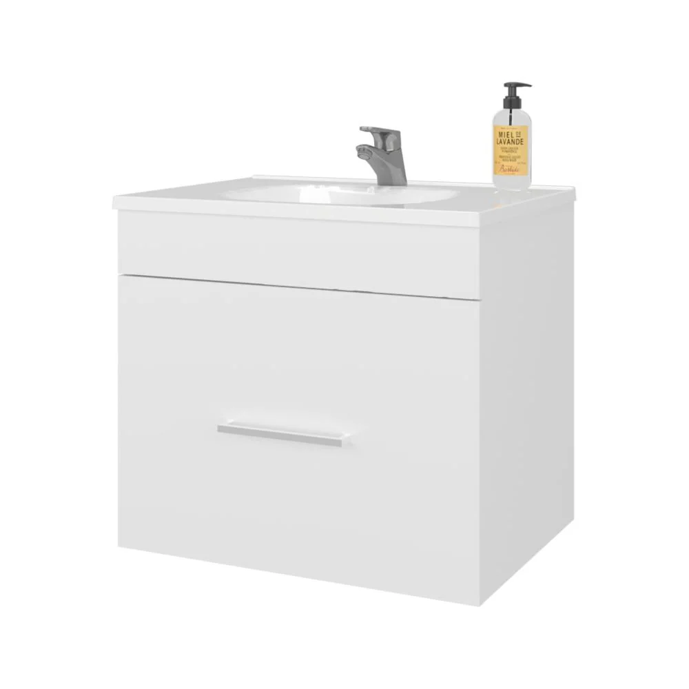 Mueble Para Lavamanos Hatta, Blanco Duqueza, Incluye Lavamanos Praia 60 ZF Virtual Muebles ZF