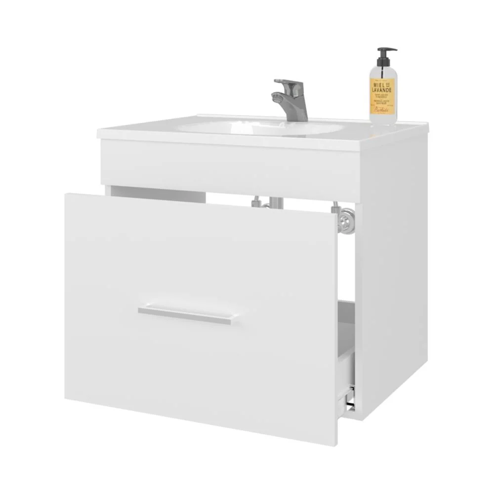Mueble Para Lavamanos Hatta, Blanco Duqueza, Incluye Lavamanos Praia 60 ZF Virtual Muebles ZF