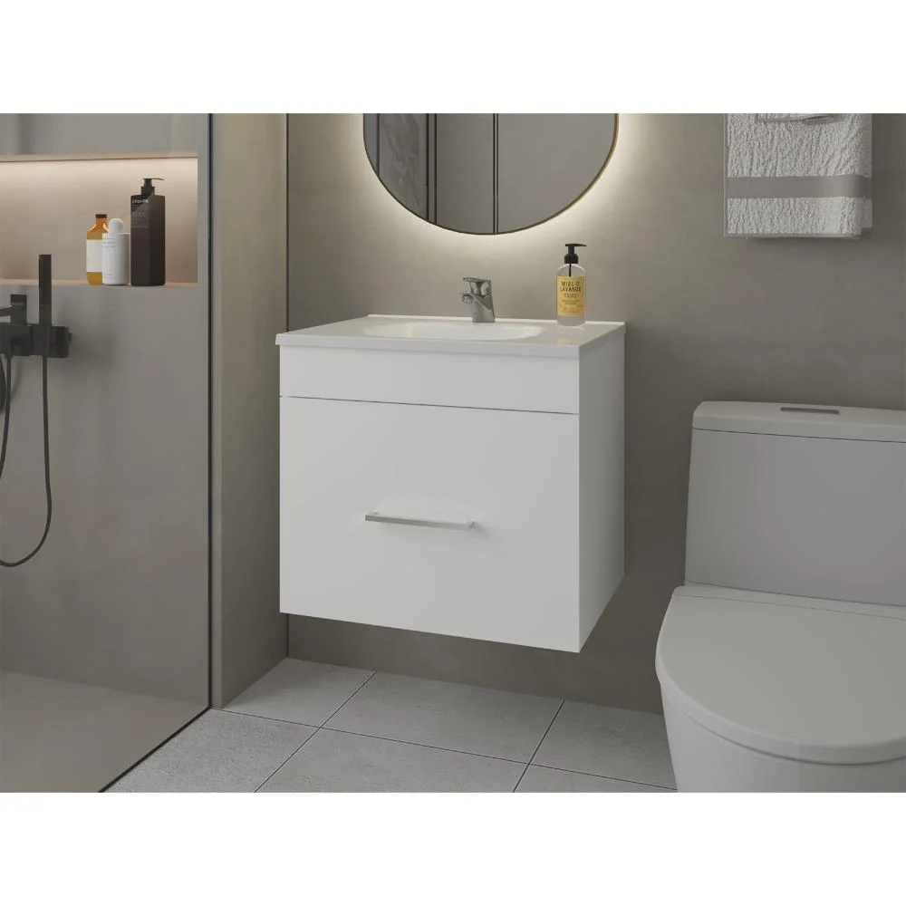 Mueble Para Lavamanos Hatta, Blanco Duqueza, Incluye Lavamanos Praia 60 ZF Virtual Muebles ZF