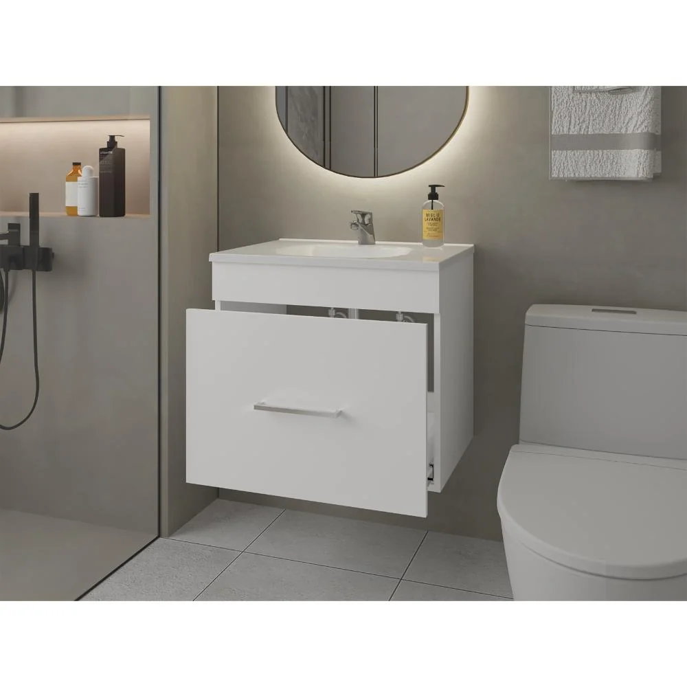 Mueble Para Lavamanos Hatta, Blanco Duqueza, Incluye Lavamanos Praia 60 ZF Virtual Muebles ZF