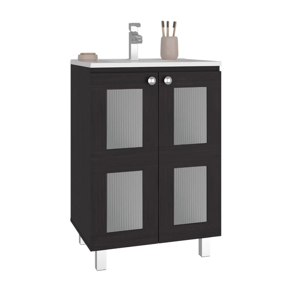 Mueble para Lavamanos Haysi, Wengue, dos puertas abatibles y entrepaño, incluye lavamanos ZF Virtual Muebles ZF