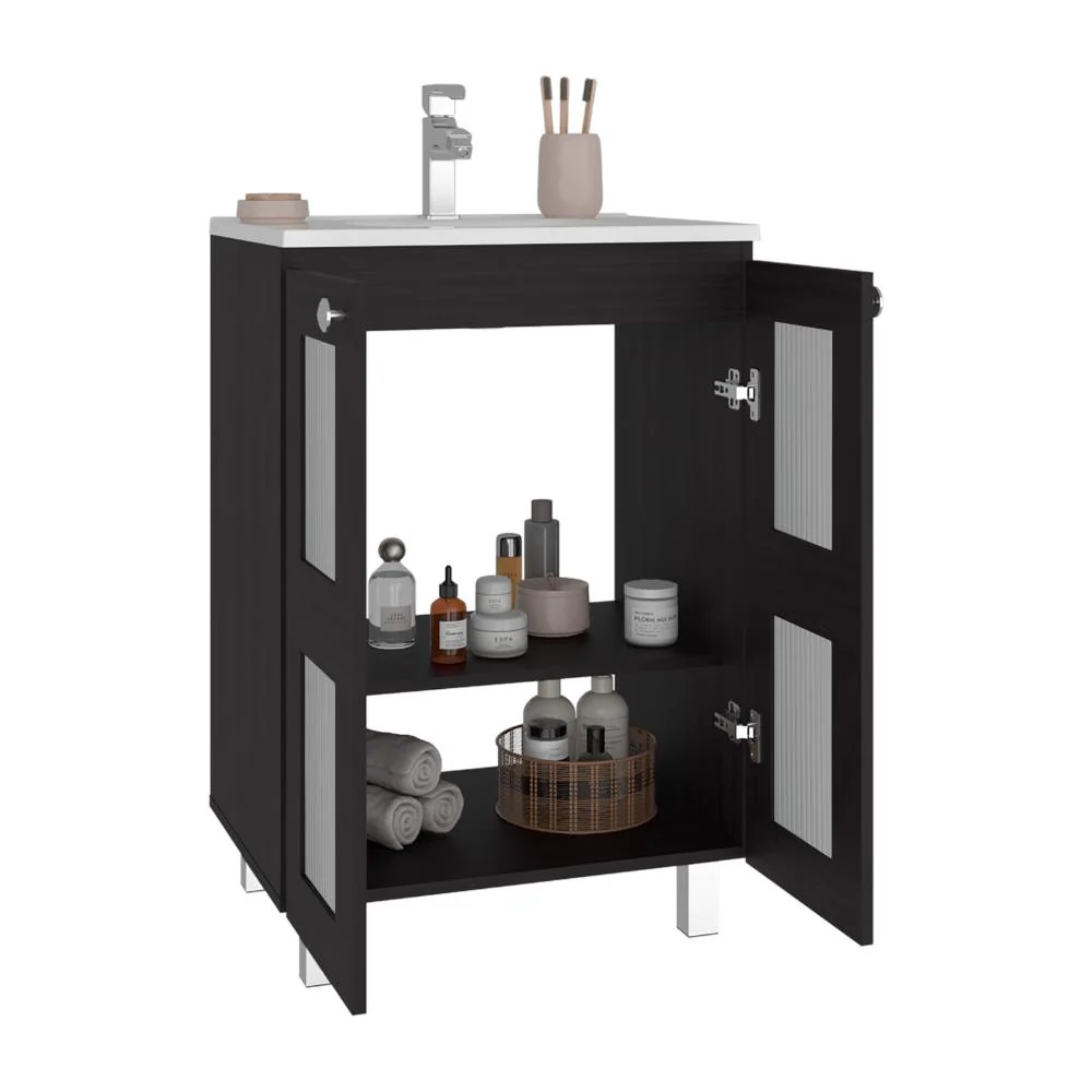 Mueble para Lavamanos Haysi, Wengue, dos puertas abatibles y entrepaño, incluye lavamanos ZF Virtual Muebles ZF