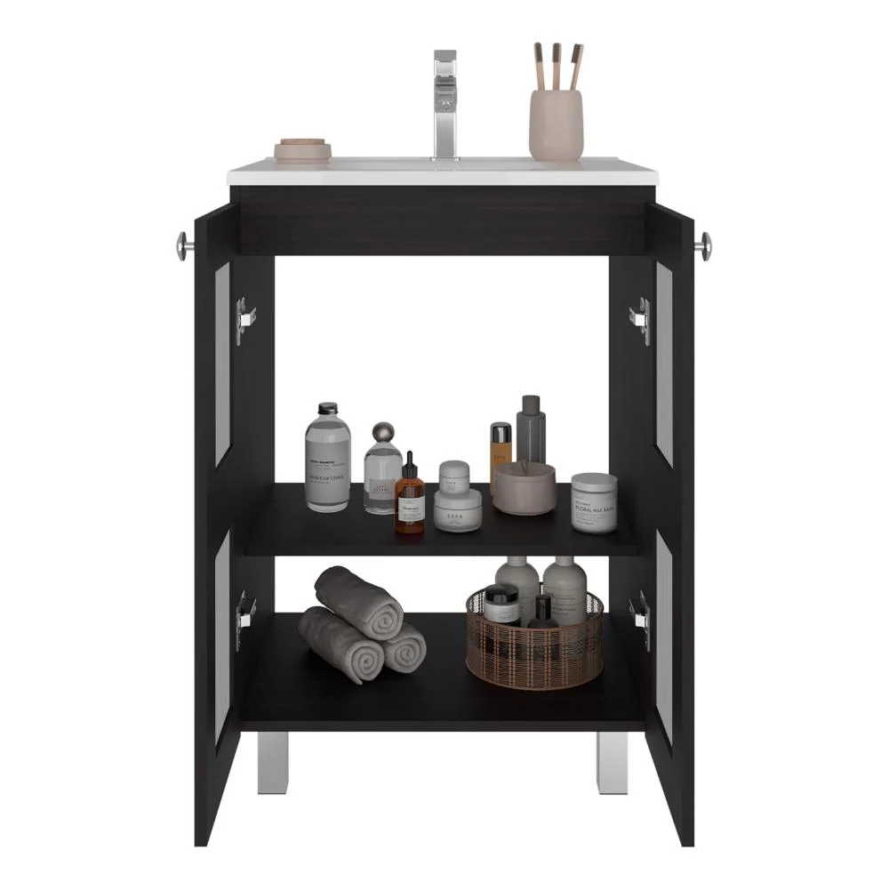 Mueble para Lavamanos Haysi, Wengue, dos puertas abatibles y entrepaño, incluye lavamanos ZF Virtual Muebles ZF